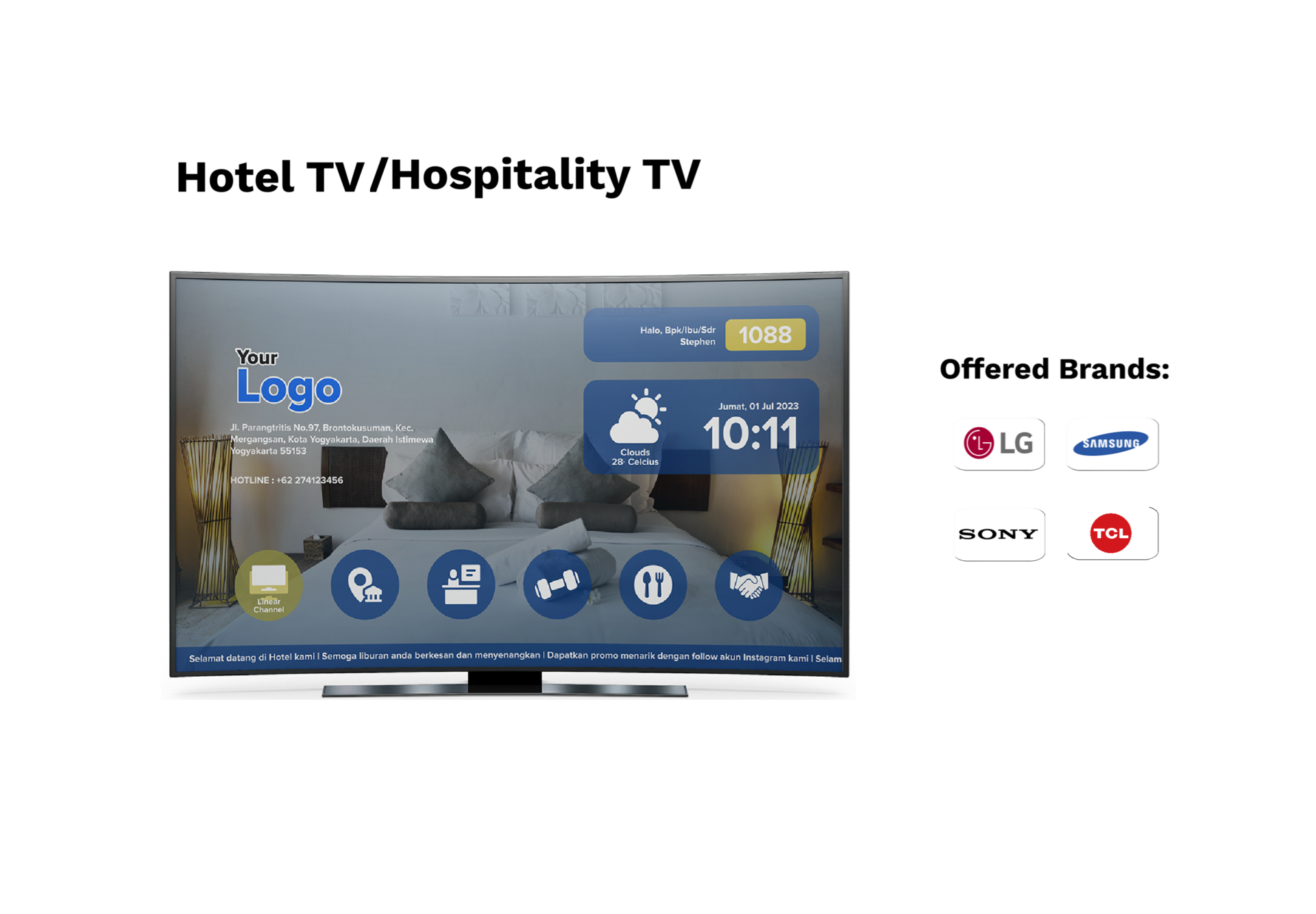 Hotel TV sistem hospitality untuk kamar hotel bintang - Makro Jaya Perkasa Jakarta